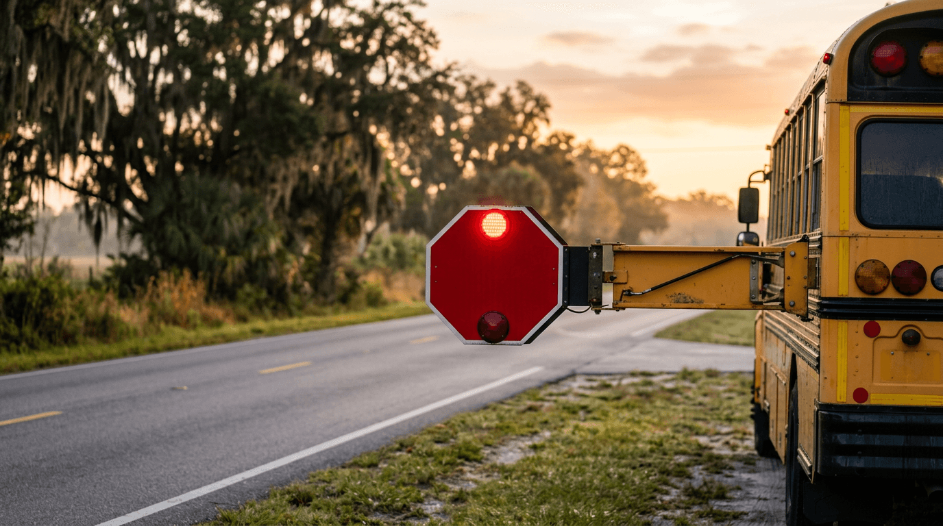 Tractor-Trailer Hits Stopped School Bus on US-301 North of Dade City, Four Hurt